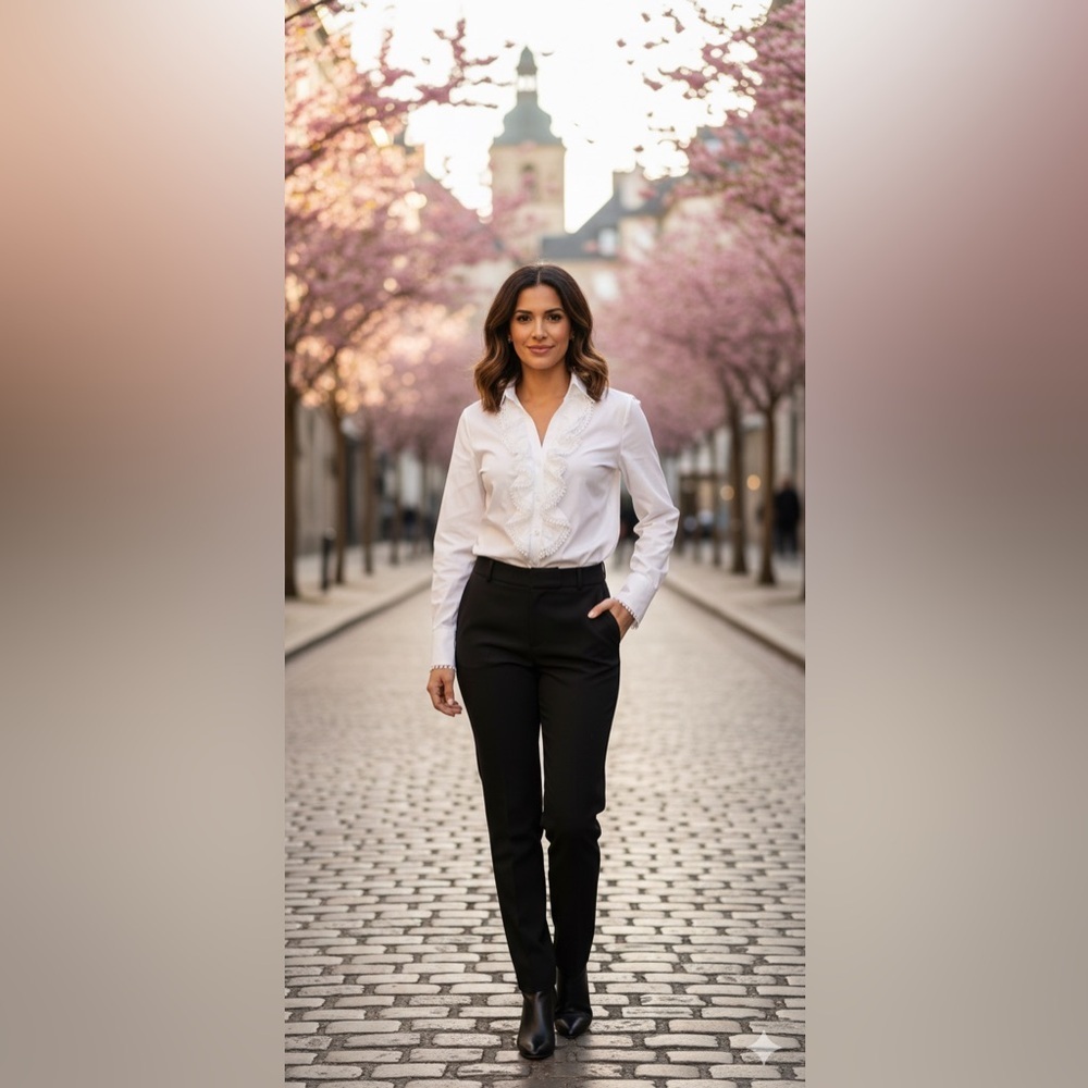 Gorsuch Elegant White Ruffled Women's Top size 36